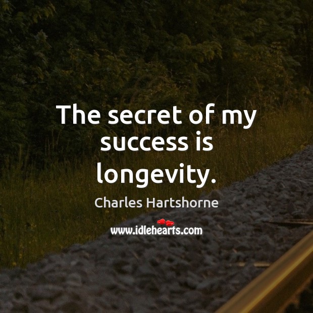 The secret of my success is longevity. Charles Hartshorne Picture Quote