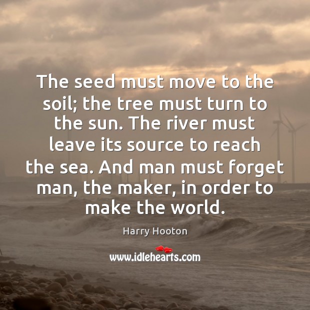 The seed must move to the soil; the tree must turn to Harry Hooton Picture Quote