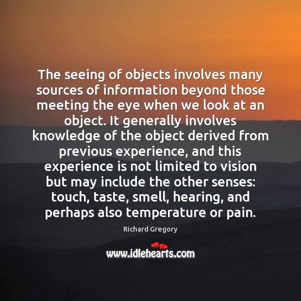 The seeing of objects involves many sources of information beyond those meeting Richard Gregory Picture Quote