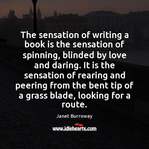 The sensation of writing a book is the sensation of spinning, blinded Books Quotes Image