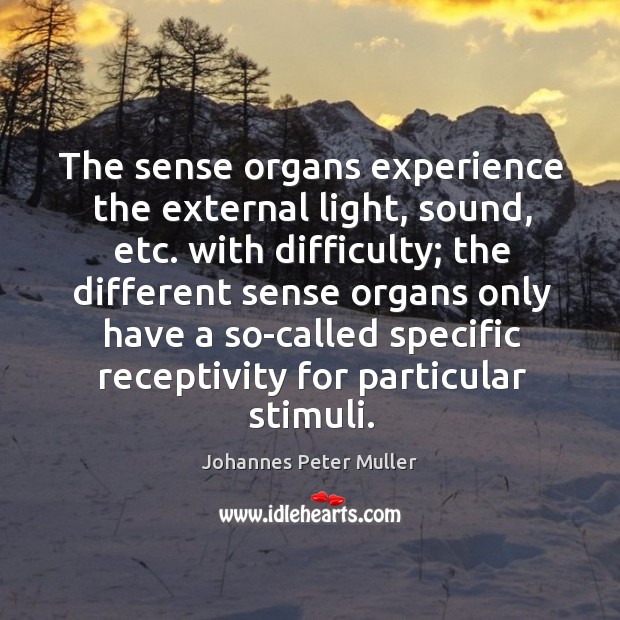 The sense organs experience the external light, sound, etc. With difficulty; the different sense organs Johannes Peter Muller Picture Quote