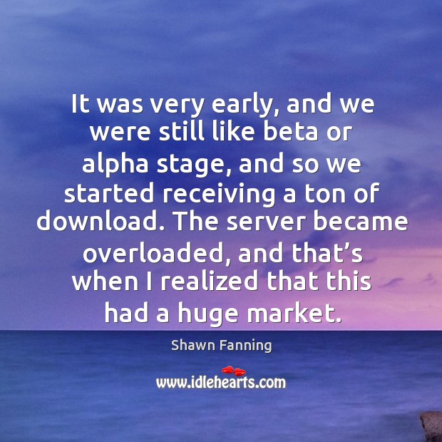 The server became overloaded, and that’s when I realized that this had a huge market. Shawn Fanning Picture Quote
