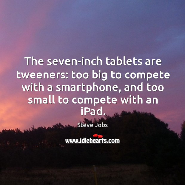 The seven-inch tablets are tweeners: too big to compete with a smartphone, and too small to compete with an ipad. Image