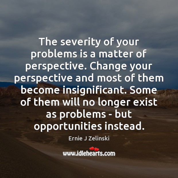 The severity of your problems is a matter of perspective. Change your Ernie J Zelinski Picture Quote