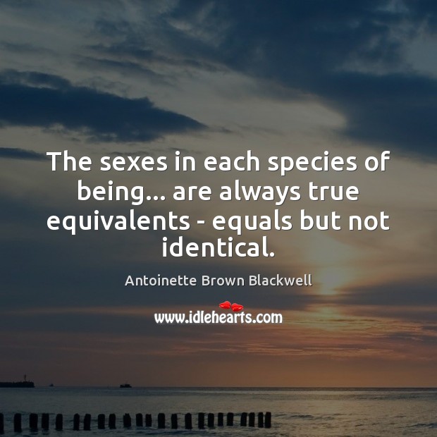 The sexes in each species of being… are always true equivalents – Antoinette Brown Blackwell Picture Quote
