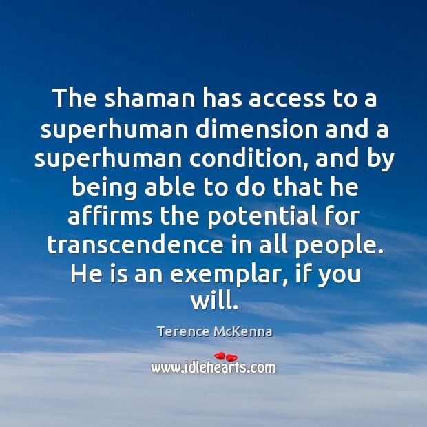 The shaman has access to a superhuman dimension and a superhuman condition, Terence McKenna Picture Quote