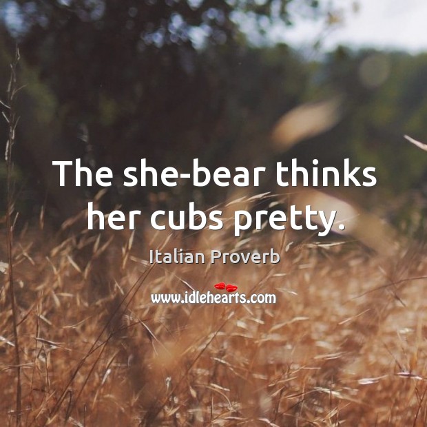 The she-bear thinks her cubs pretty. Italian Proverbs Image