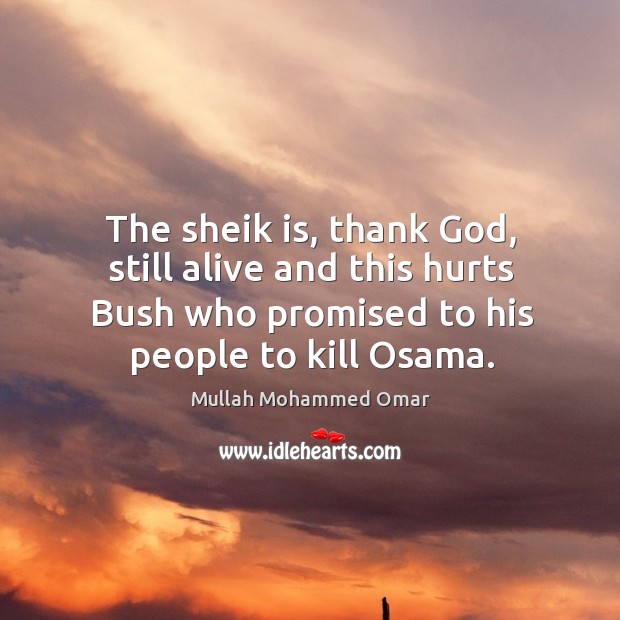 The sheik is, thank God, still alive and this hurts bush who promised to his people to kill osama. Image