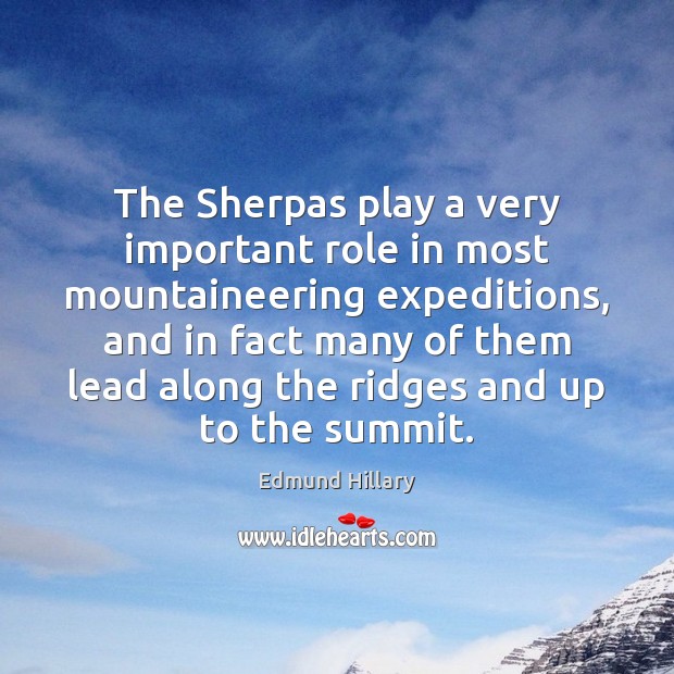 The Sherpas play a very important role in most mountaineering expeditions, and Edmund Hillary Picture Quote