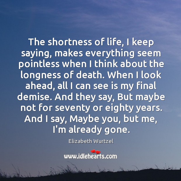 The shortness of life, I keep saying, makes everything seem pointless when Elizabeth Wurtzel Picture Quote