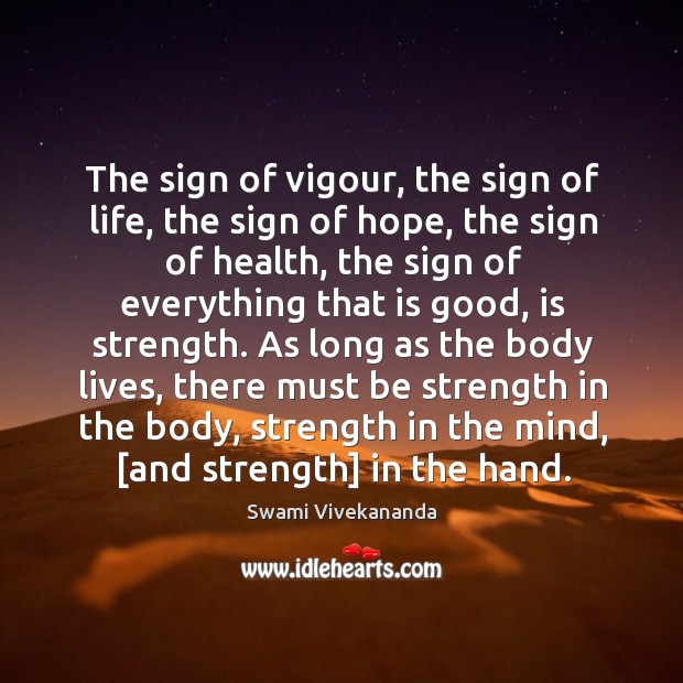 The sign of vigour, the sign of life, the sign of hope, Swami Vivekananda Picture Quote