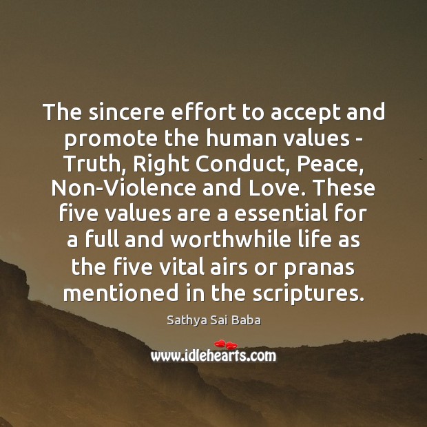 The sincere effort to accept and promote the human values – Truth, Accept Quotes Image