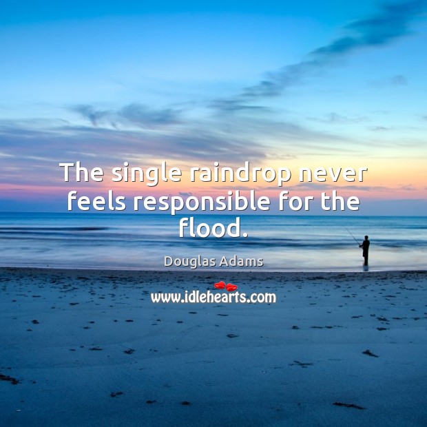 The single raindrop never feels responsible for the flood. Douglas Adams Picture Quote