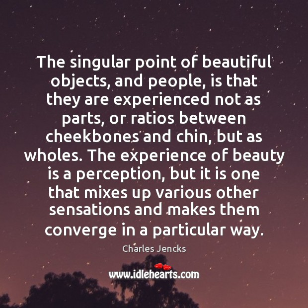 The singular point of beautiful objects, and people, is that they are Image