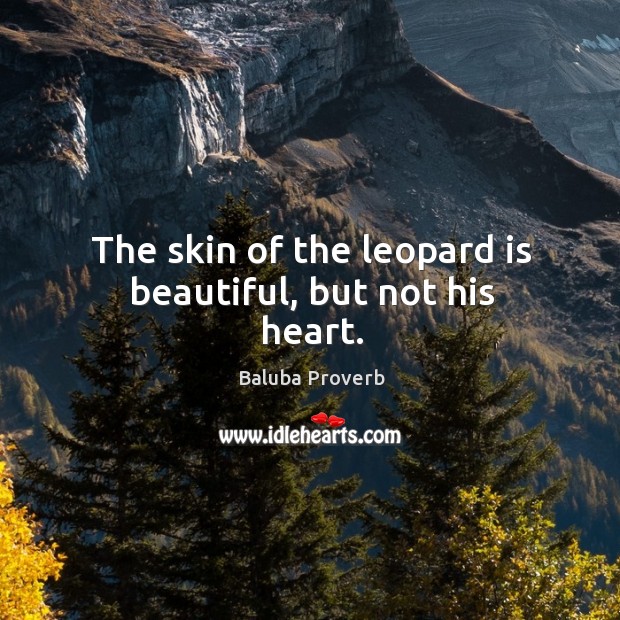 The skin of the leopard is beautiful, but not his heart. Baluba Proverbs Image