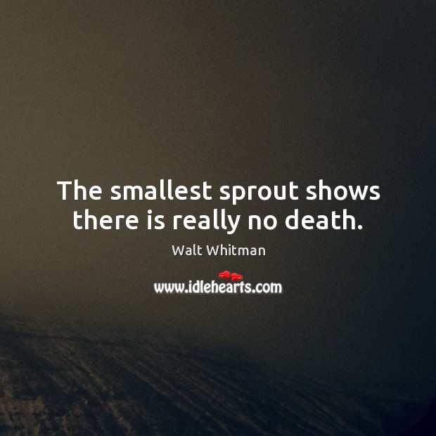The smallest sprout shows there is really no death. Walt Whitman Picture Quote