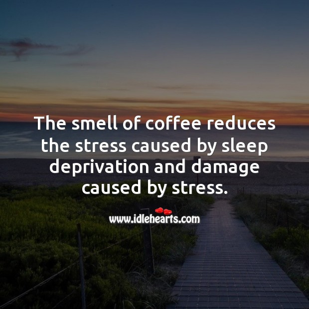 The smell of coffee reduces the stress caused by sleep deprivation. Coffee Quotes Image