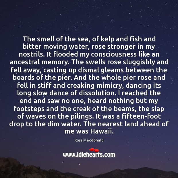The smell of the sea, of kelp and fish and bitter moving Ross Macdonald Picture Quote
