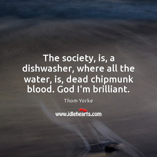 The society, is, a dishwasher, where all the water, is, dead chipmunk Thom Yorke Picture Quote