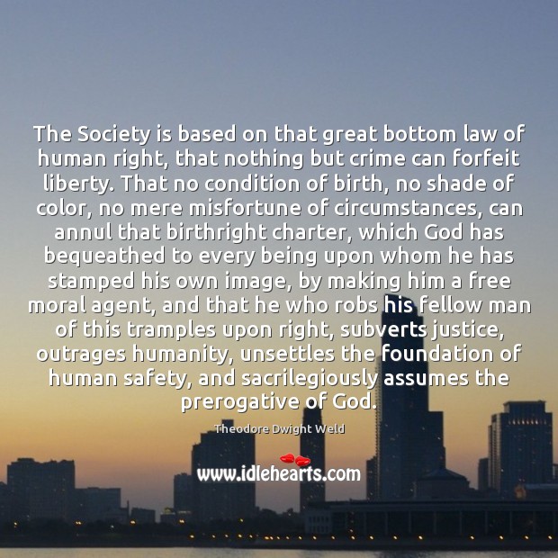 The Society is based on that great bottom law of human right, Theodore Dwight Weld Picture Quote