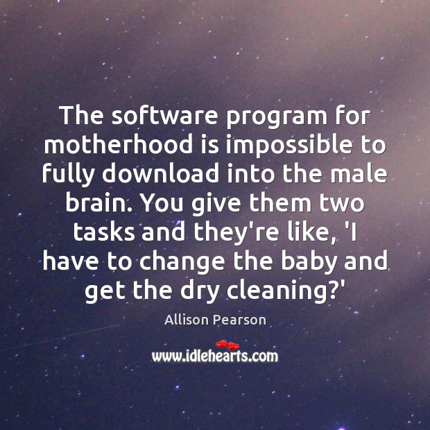 The software program for motherhood is impossible to fully download into the Allison Pearson Picture Quote