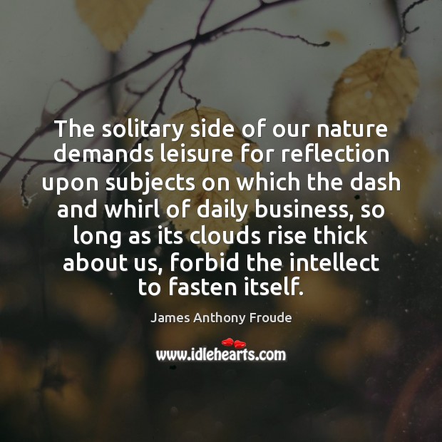 The solitary side of our nature demands leisure for reflection upon subjects James Anthony Froude Picture Quote