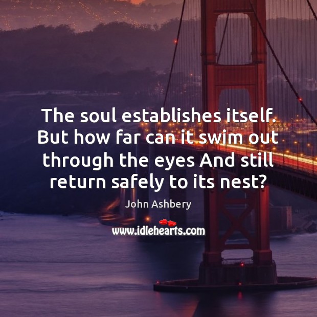 The soul establishes itself. But how far can it swim out through John Ashbery Picture Quote