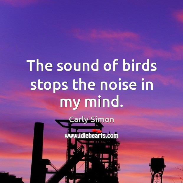 The sound of birds stops the noise in my mind. Carly Simon Picture Quote