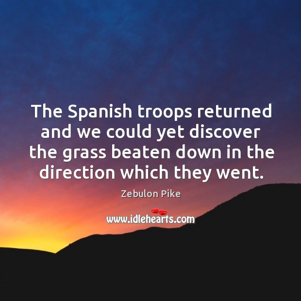 The spanish troops returned and we could yet discover the grass beaten down in the direction which they went. Zebulon Pike Picture Quote