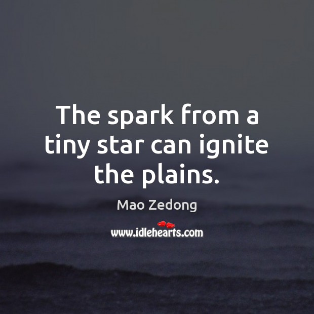 The spark from a tiny star can ignite the plains. Mao Zedong Picture Quote