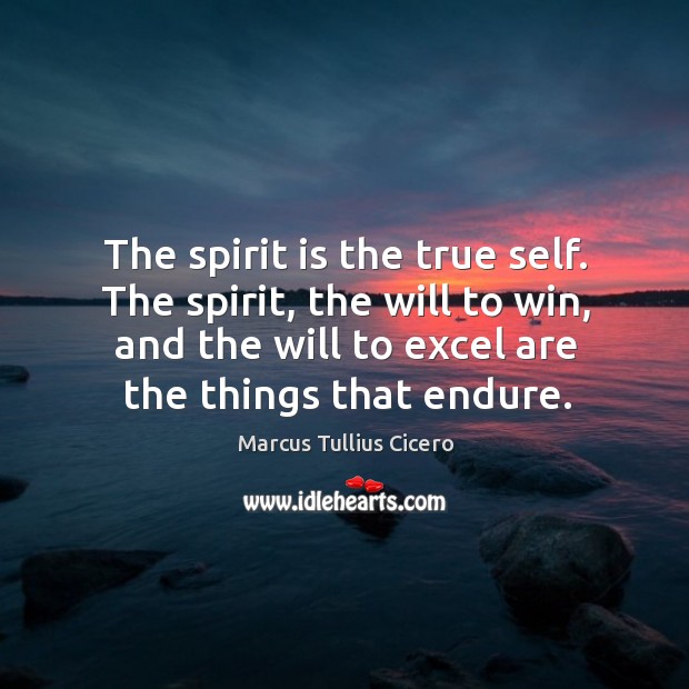 The spirit is the true self. The spirit, the will to win, and the will to excel are the things that endure. Image