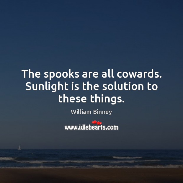 The spooks are all cowards. Sunlight is the solution to these things. William Binney Picture Quote
