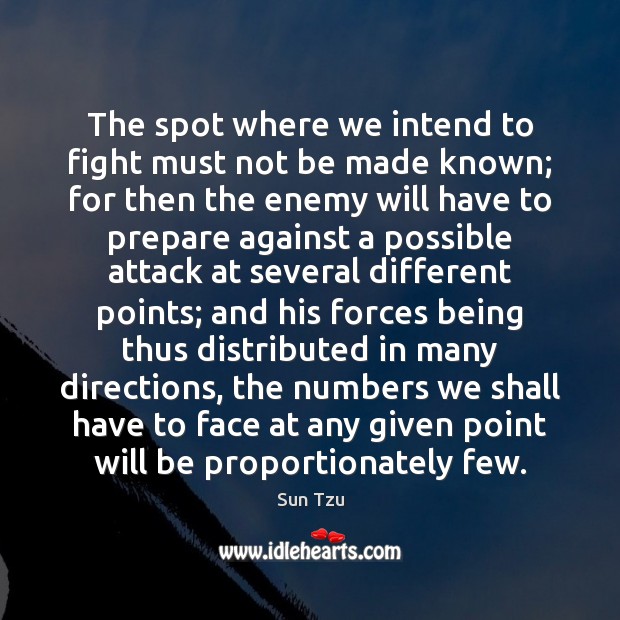 The spot where we intend to fight must not be made known; Sun Tzu Picture Quote