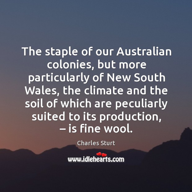 The staple of our australian colonies, but more particularly of new south wales Charles Sturt Picture Quote