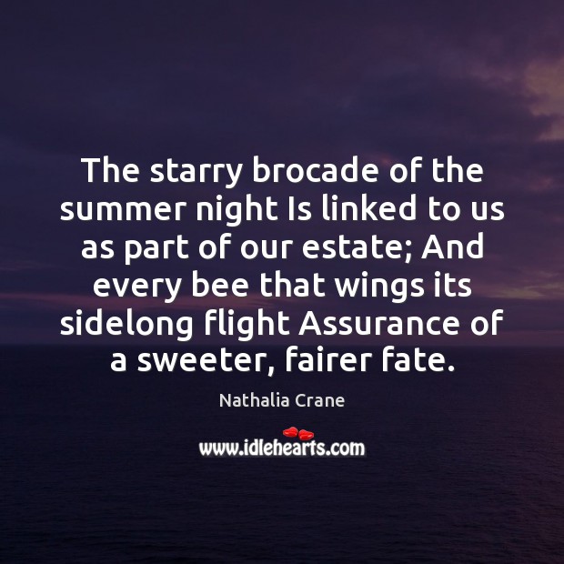 The starry brocade of the summer night Is linked to us as Nathalia Crane Picture Quote