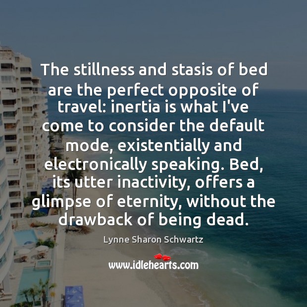 The stillness and stasis of bed are the perfect opposite of travel: Lynne Sharon Schwartz Picture Quote