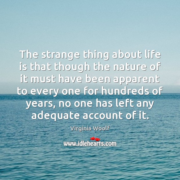 The strange thing about life is that though the nature of it Virginia Woolf Picture Quote