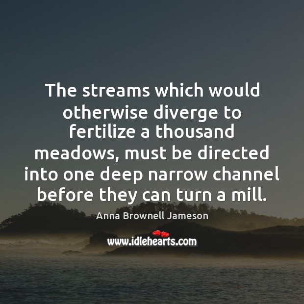 The streams which would otherwise diverge to fertilize a thousand meadows, must Anna Brownell Jameson Picture Quote