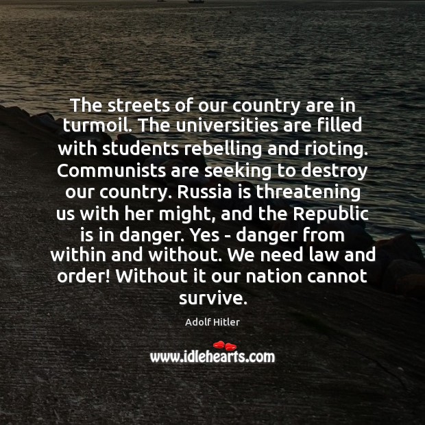 The streets of our country are in turmoil. The universities are filled Adolf Hitler Picture Quote