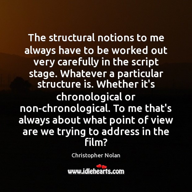 The structural notions to me always have to be worked out very Christopher Nolan Picture Quote