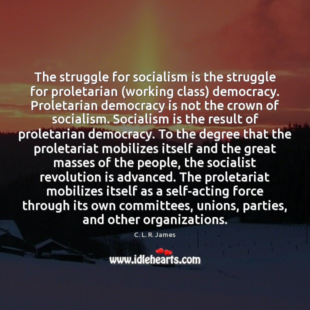 The struggle for socialism is the struggle for proletarian (working class) democracy. C. L. R. James Picture Quote