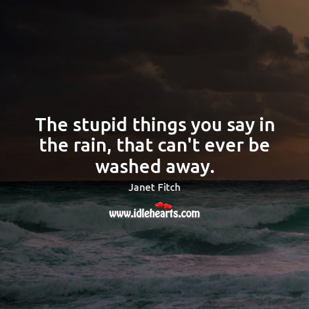 The stupid things you say in the rain, that can’t ever be washed away. Janet Fitch Picture Quote