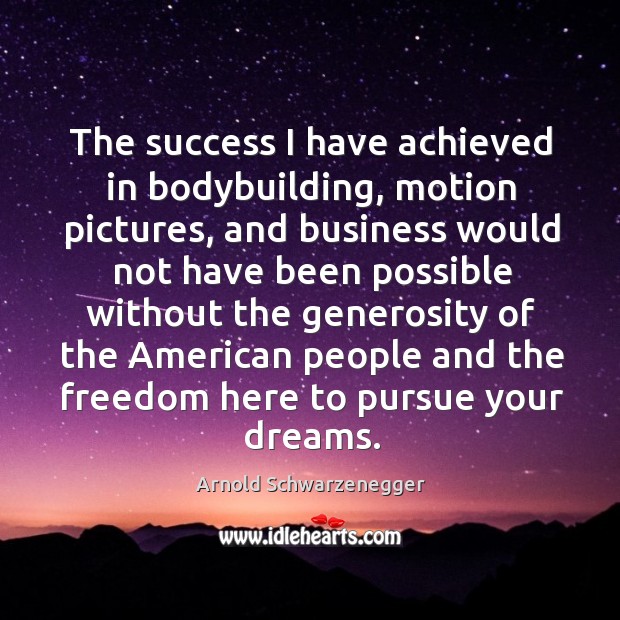 The success I have achieved in bodybuilding, motion pictures Business Quotes Image