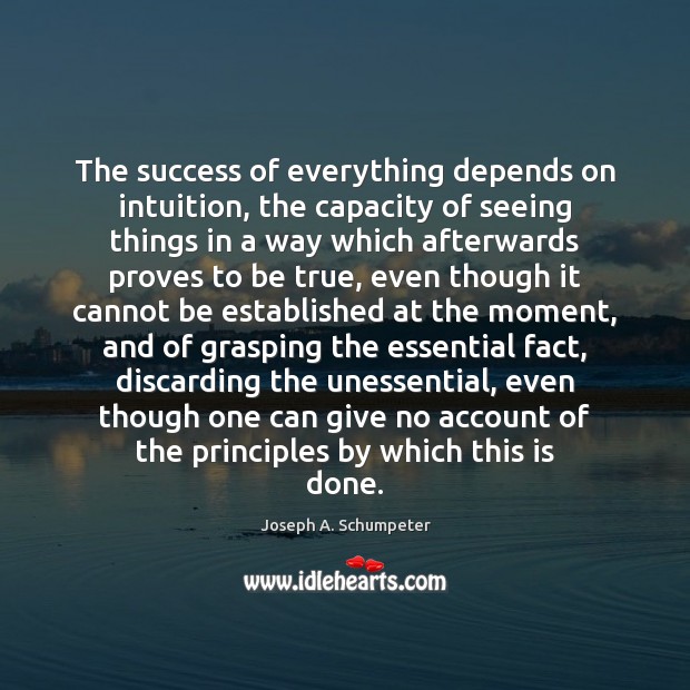 The success of everything depends on intuition, the capacity of seeing things Joseph A. Schumpeter Picture Quote