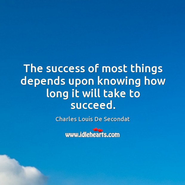 The success of most things depends upon knowing how long it will take to succeed. Charles Louis De Secondat Picture Quote
