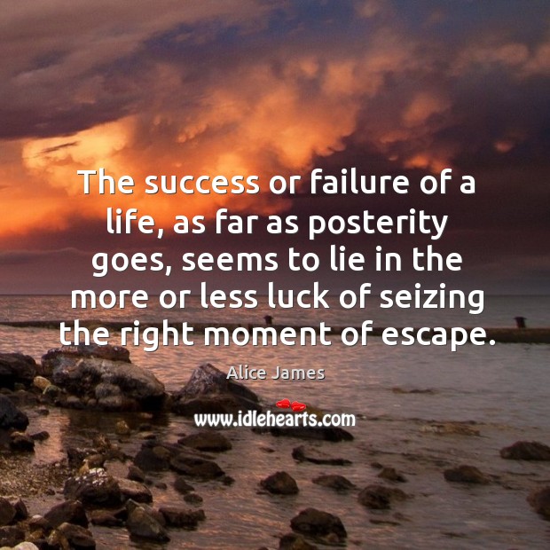 The success or failure of a life, as far as posterity goes, seems to lie in the more or Alice James Picture Quote
