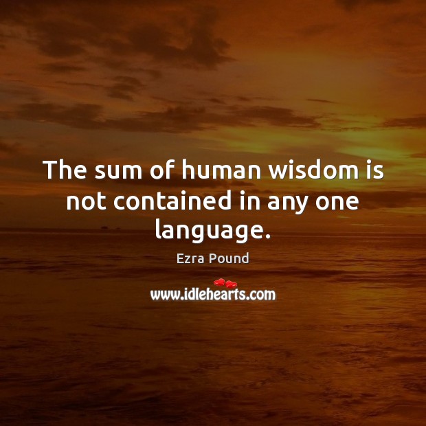 The sum of human wisdom is not contained in any one language. Ezra Pound Picture Quote