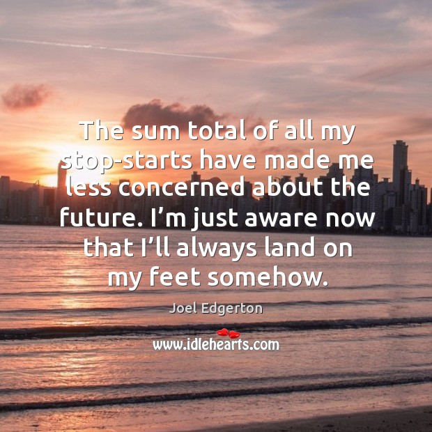 The sum total of all my stop-starts have made me less concerned about the future. Joel Edgerton Picture Quote