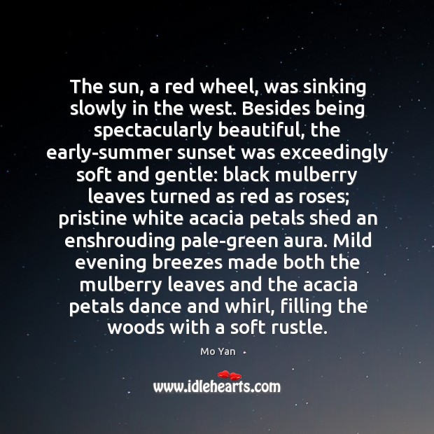 The sun, a red wheel, was sinking slowly in the west. Besides Image