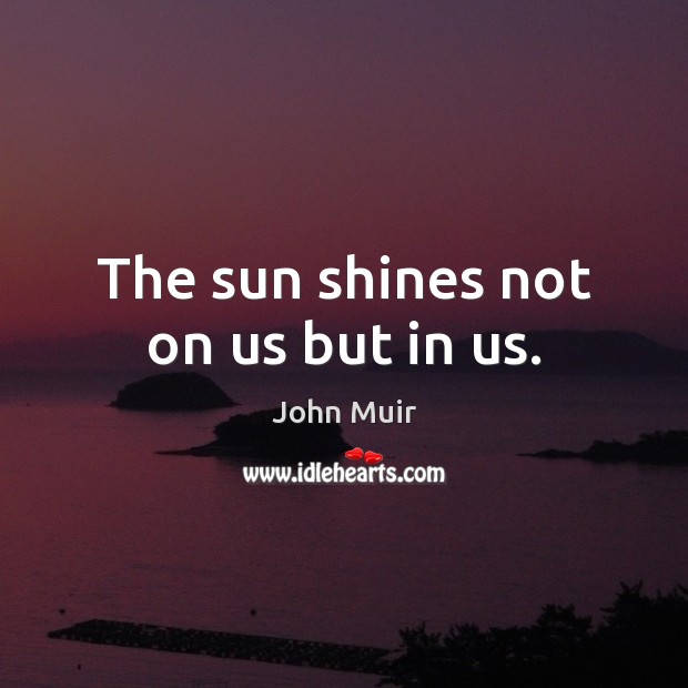 The sun shines not on us but in us. John Muir Picture Quote